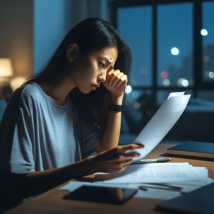 A woman looks worried